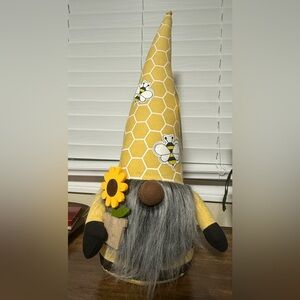 Yellow and Gray Gnome with Sunflower Accent